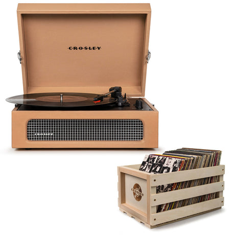 Crosley Voyager Tan - Bluetooth Portable Turntable  & Record Storage Crate