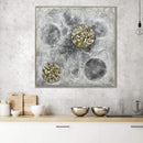 100X100cm Golden Orbs Amidst Ethereal Mists Light Wood Framed Hand Painted Canvas Wall Art