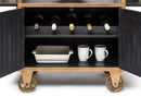 French Brass and Black Drinks Trolley Bar Cart with Bottle Rack Storage