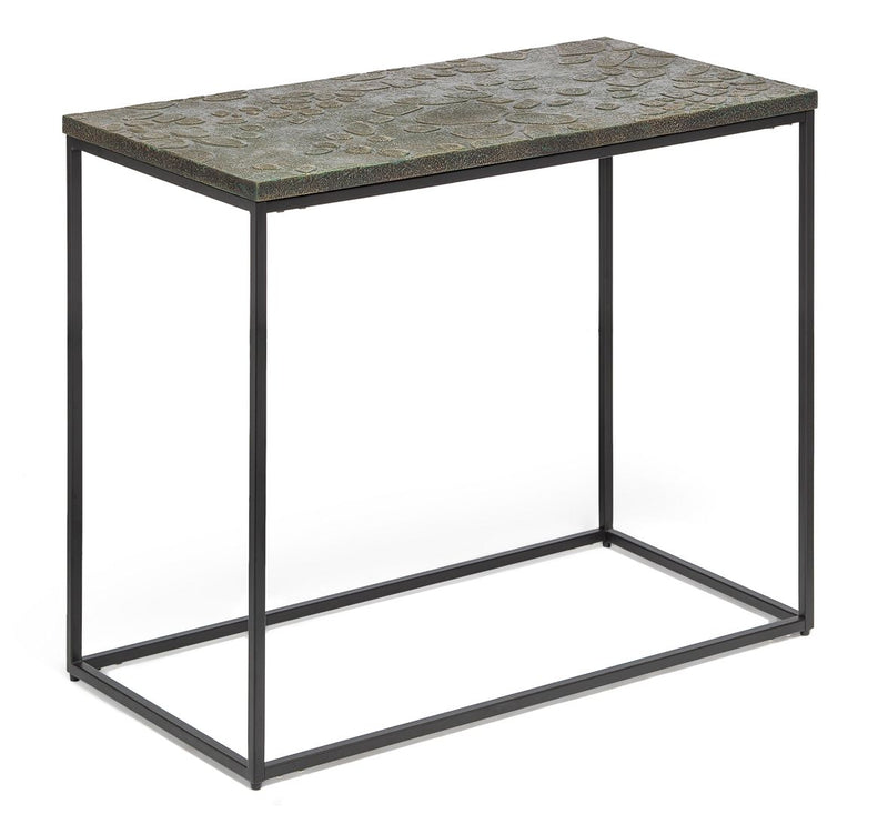 Black Sofa Side Table with Textured Wood Top