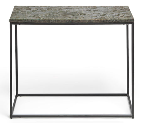 Black Sofa Side Table with Textured Wood Top