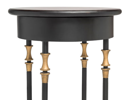 Wooden Round Gold Black Side Table with Finial Legs