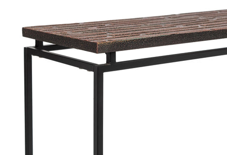 Modern Black Narrow Hallway Console Table with Copper Textured Wood Top