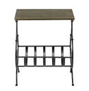 Black Iron Narrow Side Table with Magazine Storage and Gold Finish Top