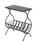 Black Iron Side Table with Magazine Storage and Silver Finish Top