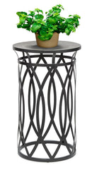 Black Round Iron Side Table with Cross Legs and Gold Finish Top