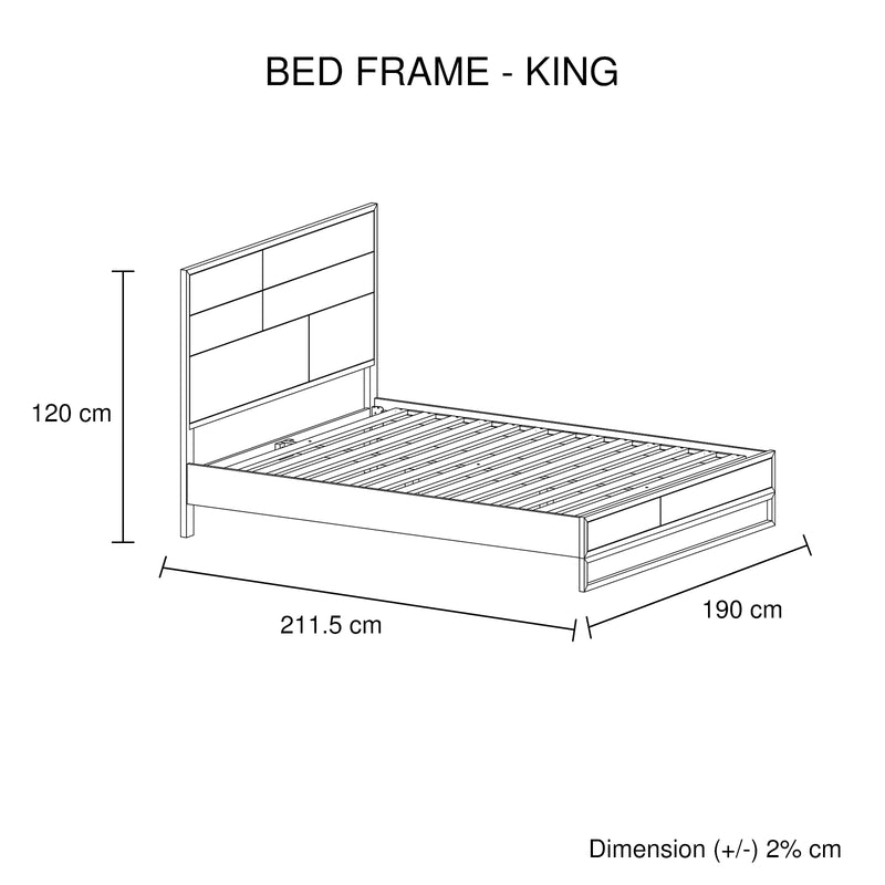 3 Pieces Bedroom Suite made in Solid Wood Acacia Veneered King Size Oak Colour Bed, Bedside Table