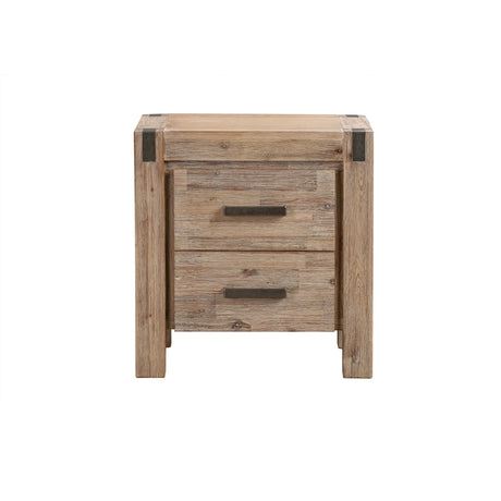 3 Pieces Bedroom Suite in Solid Wood Veneered Acacia Construction Timber Slat King Size Oak Colour Bed, Bedside Table