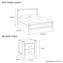 3 Pieces Bedroom Suite in Solid Wood Veneered Acacia Construction Timber Slat Queen Size Oak Colour Bed, Bedside Table