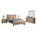 4 Pieces Bedroom Suite in Solid Wood Veneered Acacia Construction Timber Slat King Size Oak Colour Bed, Bedside Table & Dresser