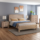 4 Pieces Bedroom Suite in Solid Wood Veneered Acacia Construction Timber Slat King Size Oak Colour Bed, Bedside Table & Tallboy