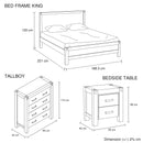 4 Pieces Bedroom Suite in Solid Wood Veneered Acacia Construction Timber Slat King Size Oak Colour Bed, Bedside Table & Tallboy