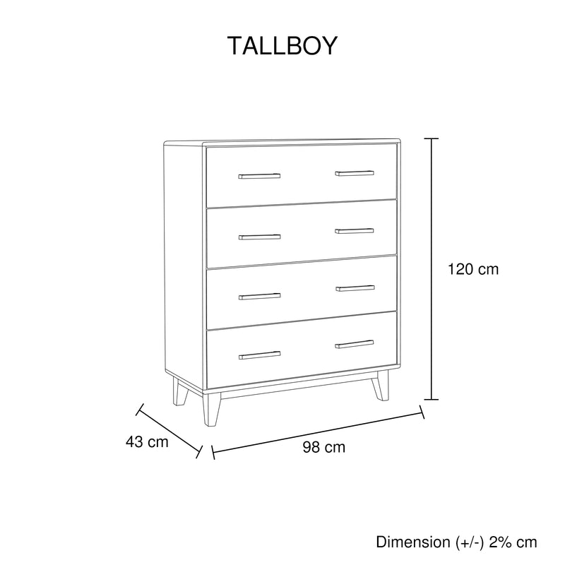 Tallboy with 4 Storage Drawers in Wooden Light Brown Colour