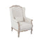 Wing Chair Linen Fabric Oak Wood White Washed Finish Rolled Armrest