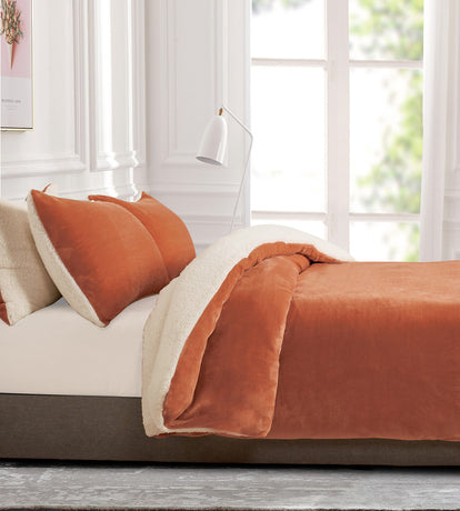 2 in 1 Teddy Sherpa  Quilt Cover Set and Blanket single size terracotta