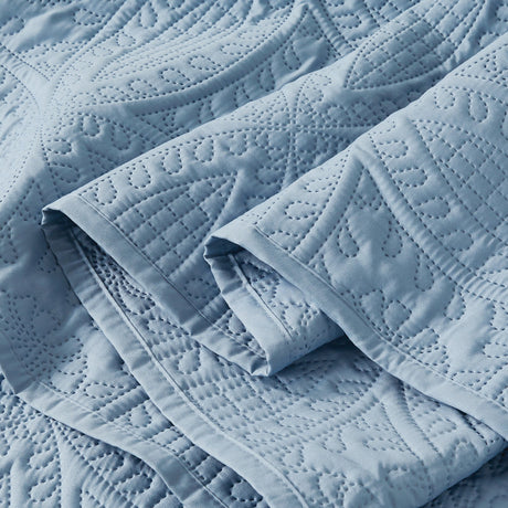 Lisbon Quilted 3 Pieces Embossed Coverlet Set-queen/king blue