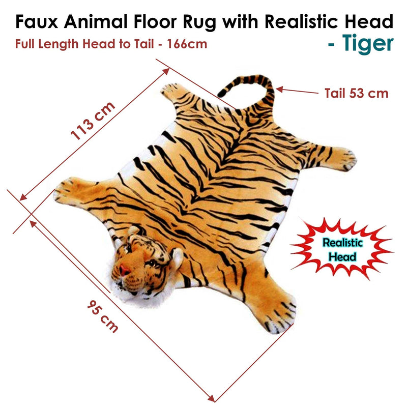 Faux Animal Floor Rug with Realistic Head Wild Tiger