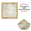 Christmas Gold Trees Sheer Organza Glitter Table Cloth Topper 90 x 90 cm