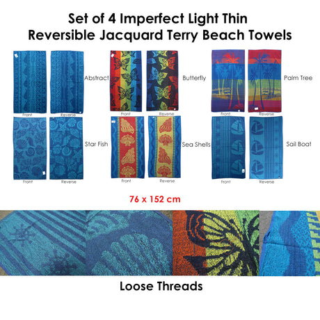 Set of 4 Imperfect Jacquard Terry Beach Towels Star Fish