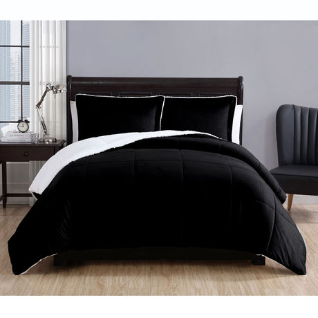 3 Piece Micro Mink Comforter Set Black Queen