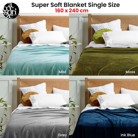 Accessorize Super Soft Blanket Single Size 160 x 240 cm Mist