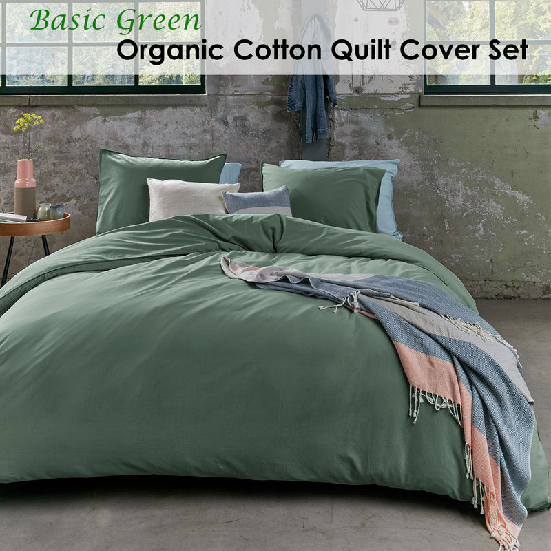 Bedding House Organic Cotton Basic Green Quilt Cover Set Queen