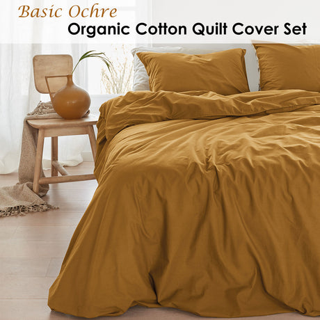 Bedding House Organic Cotton Basic Ochre Quilt Cover Set King