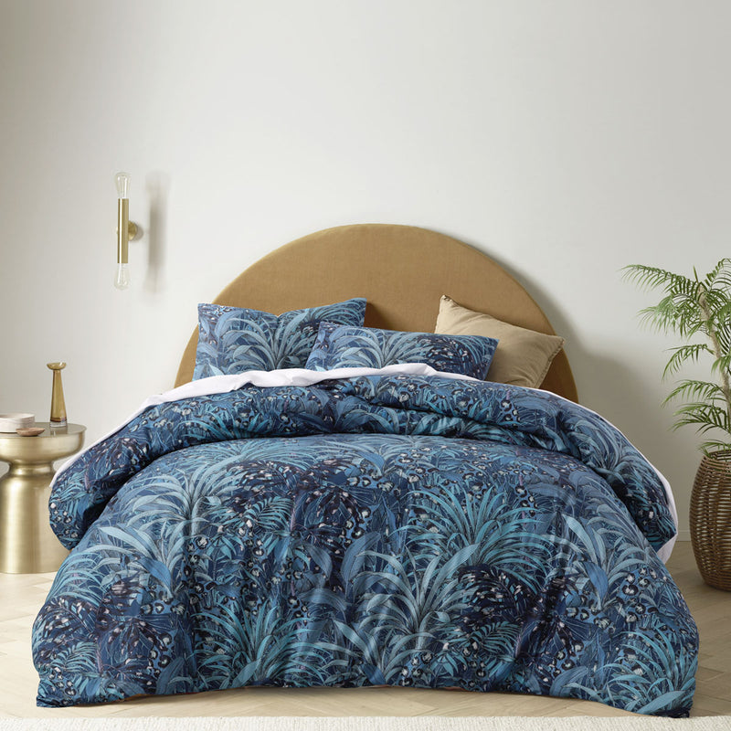 Accessorize Palm Leopard Blue Cotton Quilt Cover Set Queen