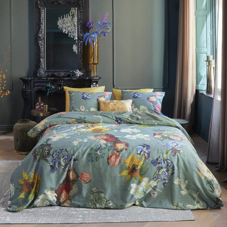 Bedding House Van Gogh Partout des Fleurs Green Cotton Sateen Quilt Cover Set Queen