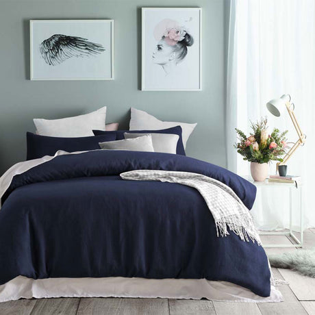 Accessorize Navy Waffle Polyester Quilt Cover Set Double