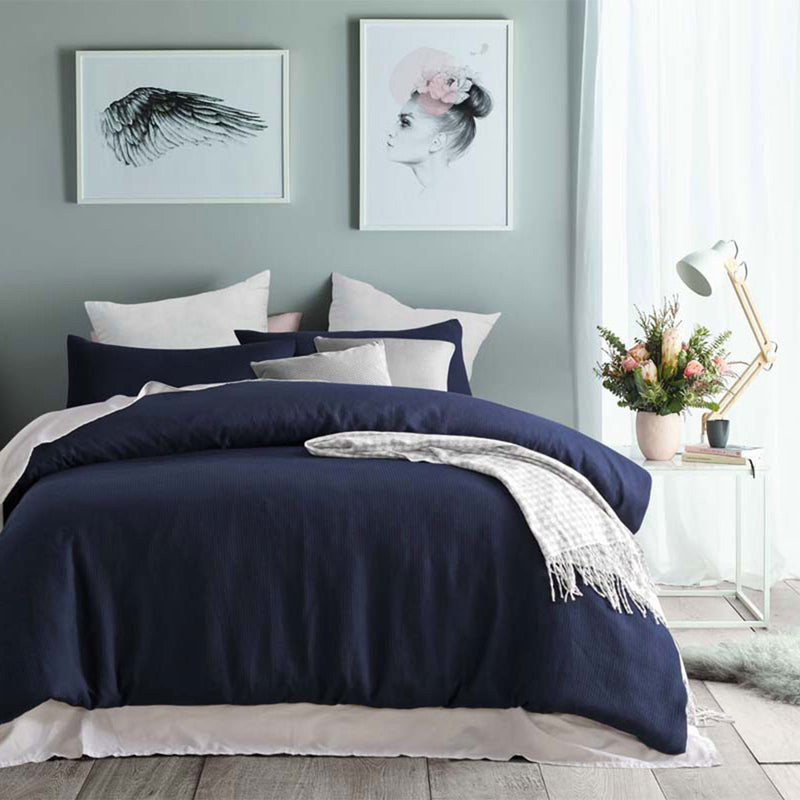 Accessorize Navy Waffle Polyester Quilt Cover Set King