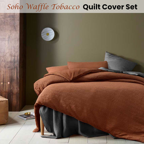 Accessorize Soho Waffle Tobacco Quilt Cover Set Queen