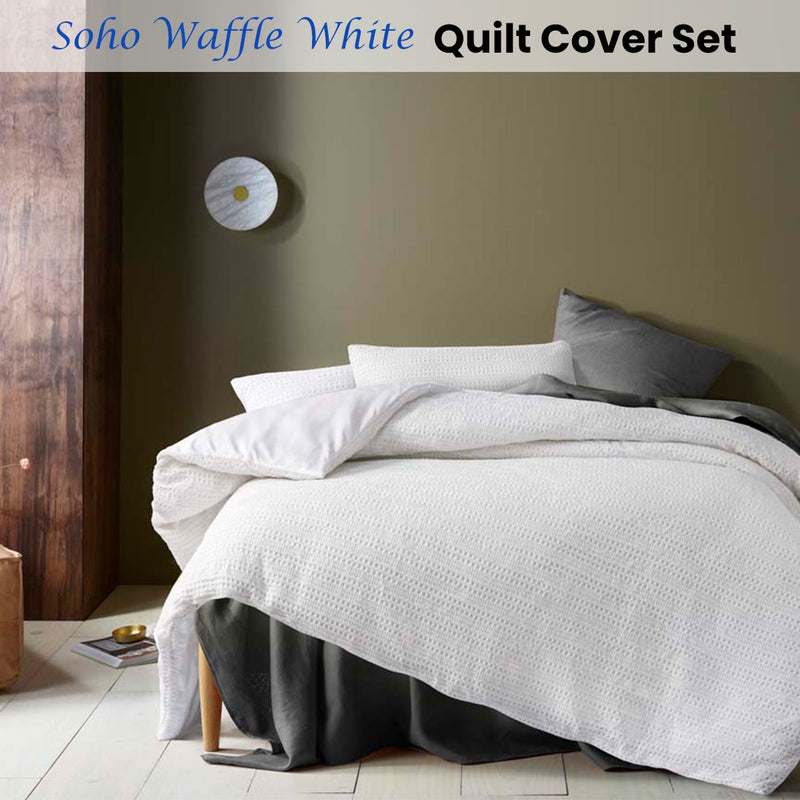 Accessorize Soho Waffle White Quilt Cover Set Queen