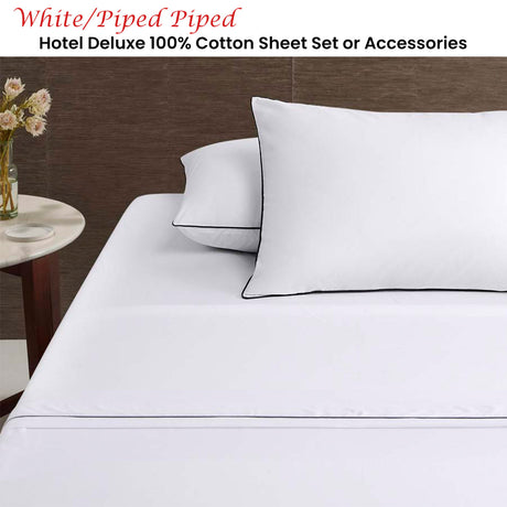 Accessorize White/Black Piped Hotel Deluxe Cotton Sheet Set Queen