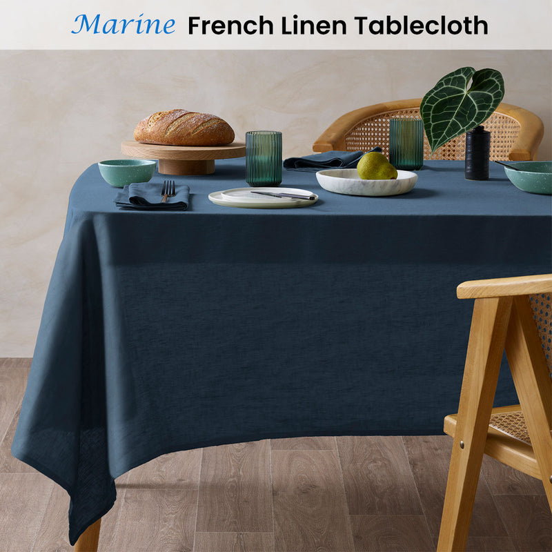 Vintage Design Homewares Marine French Linen Tablecloth 150cm x 230cm