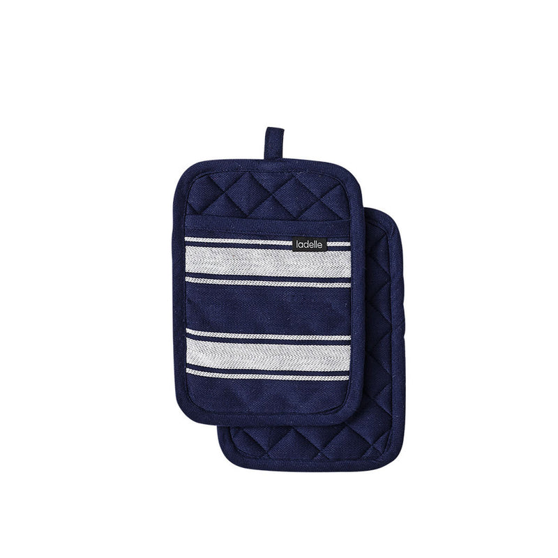 Ladelle Butcher Stripe Series Navy Set of 2 Pot Holders 17.5 x 24.5cm