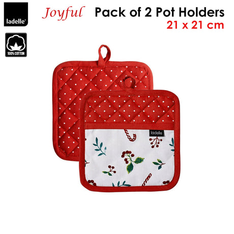 Ladelle Joyful Red Set of 2 Pot Holders 21 x 21 cm