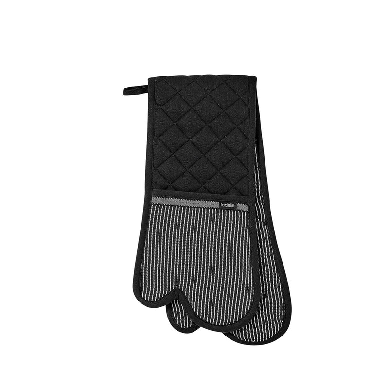 Ladelle Professional Series Stripe Black Double Oven Mitt 20 x 94 cm