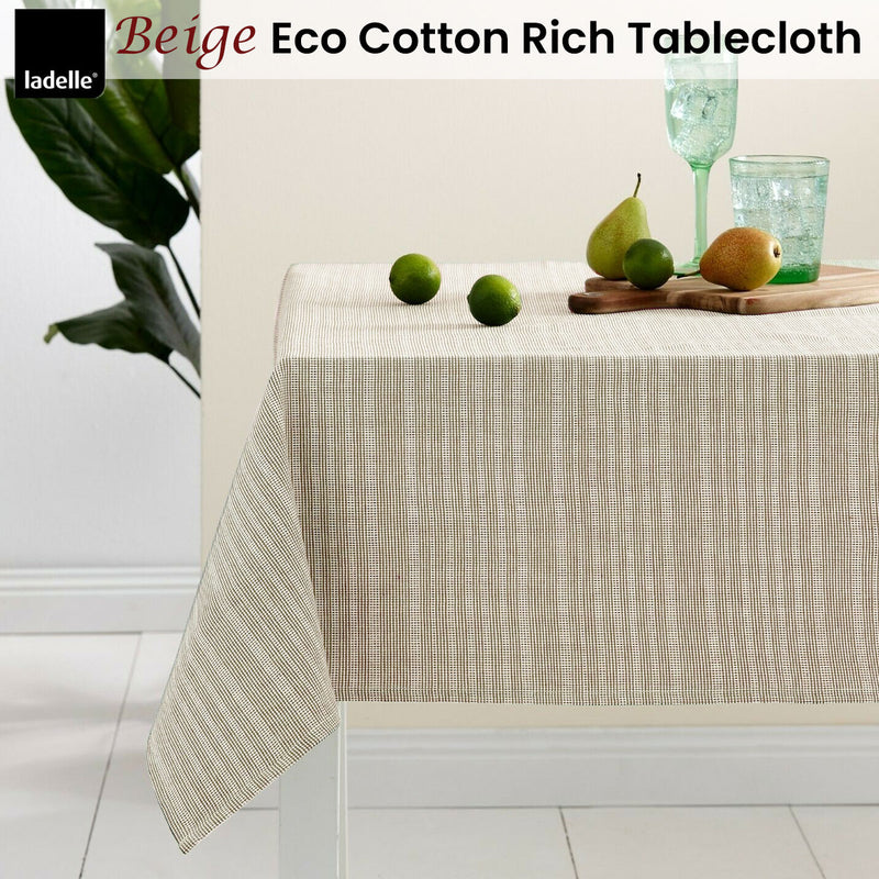 Ladelle Beige Eco Cotton Rich Tablecloth 150 x 300 cm