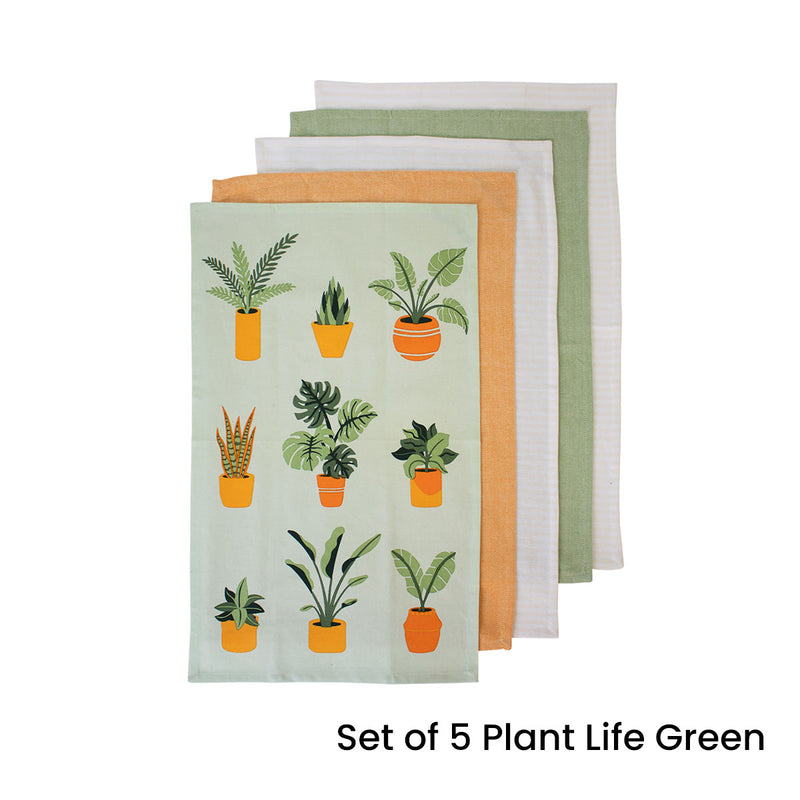 Ladelle Set of 5 Plant Life Cotton Kitchen Tea Towels 50 x 70 cm Blue