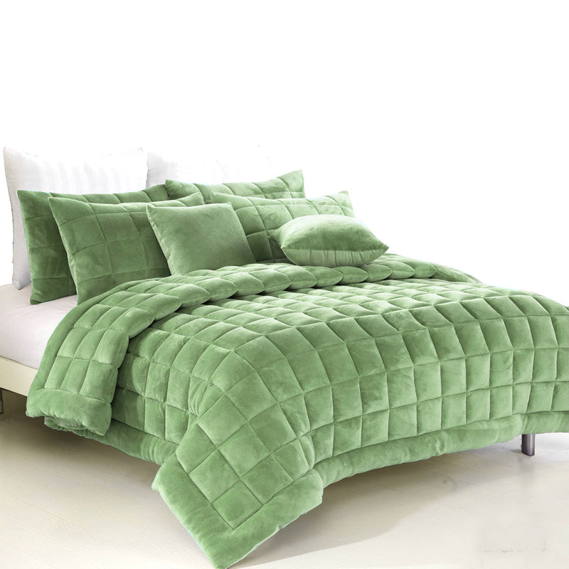 Alastairs Augusta Faux Mink Quilt / Comforter Set Sage Queen