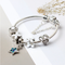 Women Silver Plated Bracelet Snake Chain with Classic Bead Barrel Clasp and Blue Star Pendant(18cm)