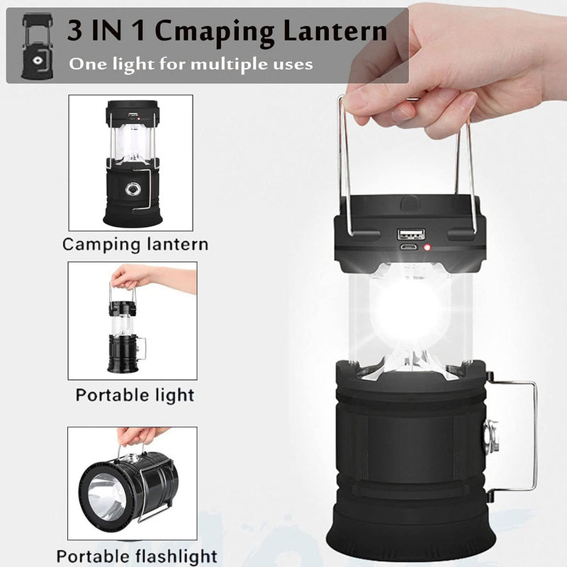 LED Camping Lamp Solar Powered Rechargeable USB Torch Waterproof Emergency Light Lantern