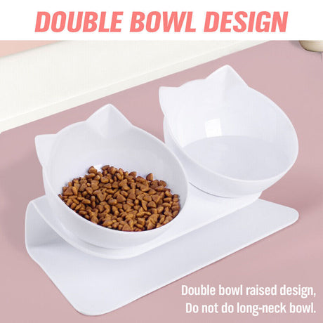 White Double Cat Bowl Pet Bowls Stand Dog Elevated Feeder Food Water Raised Lifted