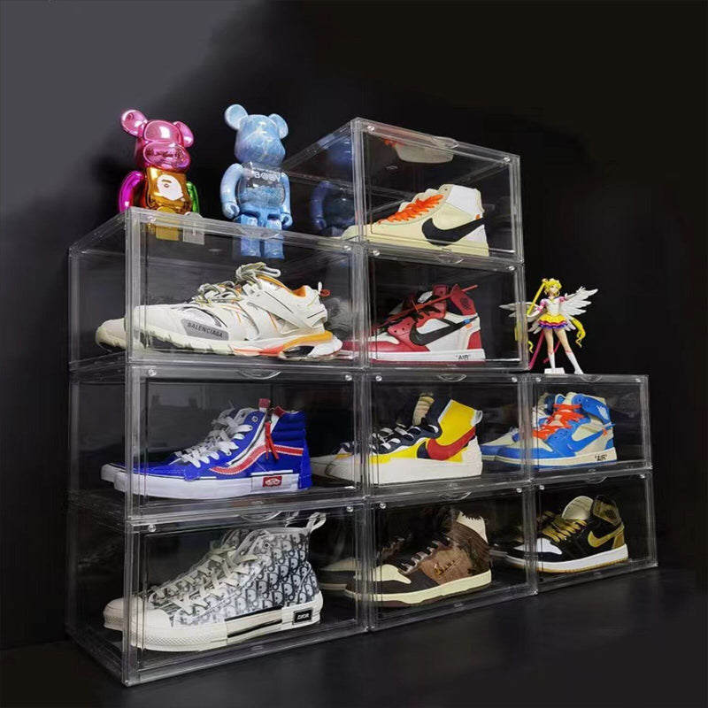 10PC  Black Stackable Shoe Display Box Hard Acrylic Sneaker Storage Containers Case