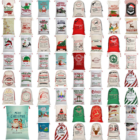 50x70cm Canvas Hessian Christmas Santa Sack Xmas Stocking Reindeer Kids Gift Bag, Cream - Express Delivery (1)