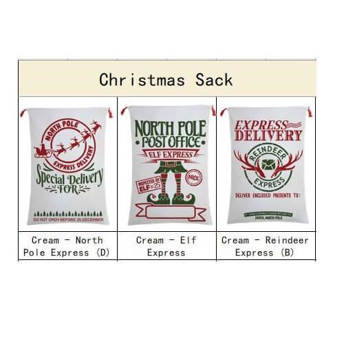 50x70cm Canvas Hessian Christmas Santa Sack Xmas Stocking Reindeer Kids Gift Bag, Cream - Delivery on December 25