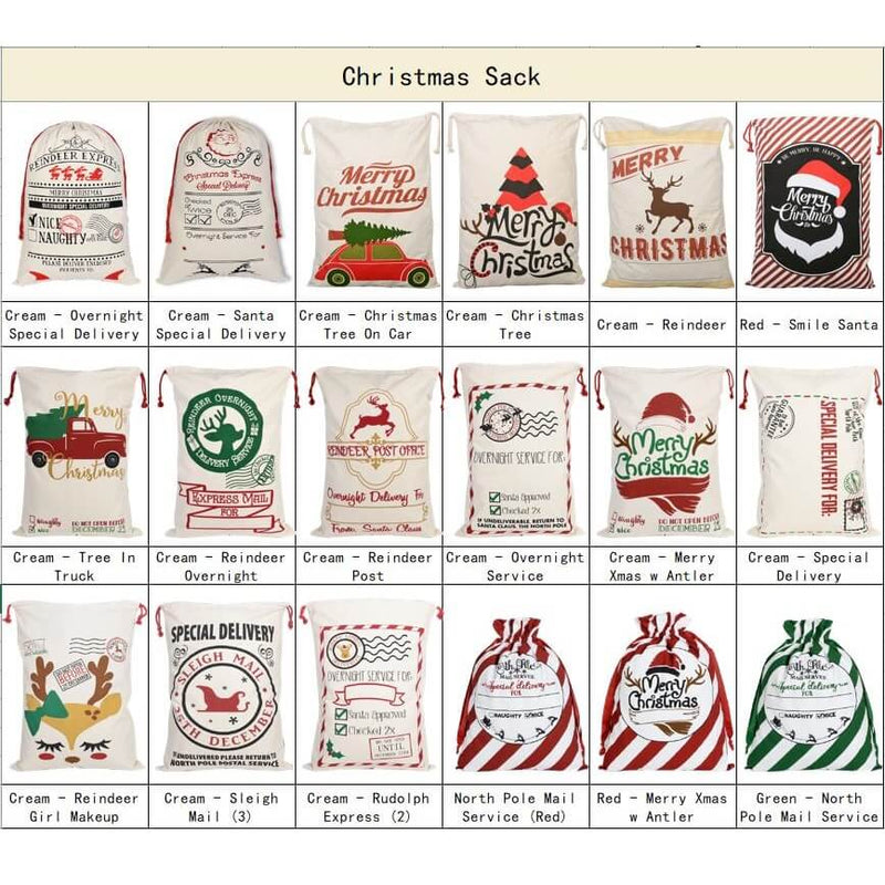 50x70cm Canvas Hessian Christmas Santa Sack Xmas Stocking Reindeer Kids Gift Bag, Cream - Overnight Service For (2)