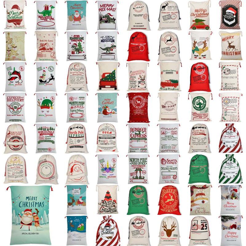 50x70cm Canvas Hessian Christmas Santa Sack Xmas Stocking Reindeer Kids Gift Bag, 50x80cm Hessian - Express Delivery