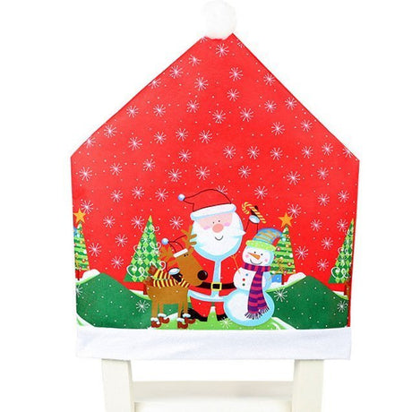 10x Christmas Chair Covers Dinner Table Santa Hat Snowman Home Décor Ornaments, Santa (10 Chair Covers)